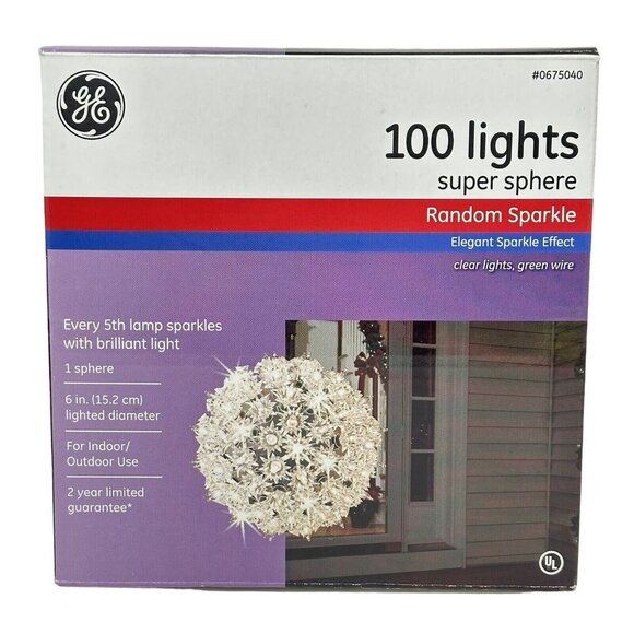 GE Clear Lights Sphere Ball Hanging Warm White LED Sparkle 6 Inch Holiday - Picture 1 of 5